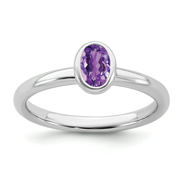925 Sterling Silver Diamond Purple Amethyst Band Ring Gemstone Fine Jewelry For Women Gift Set 